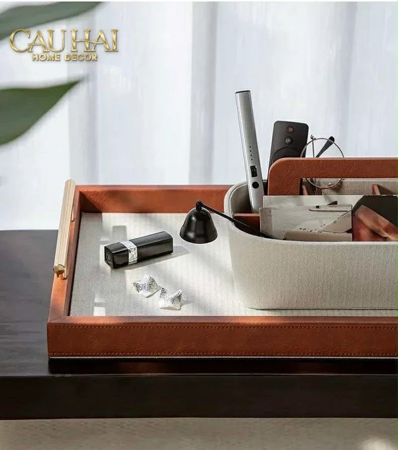 Maison Couture - Set Khay Hộp Giấy Canvas Lux Leather Havana 3Pcs-CẬU HAI HOME DECOR