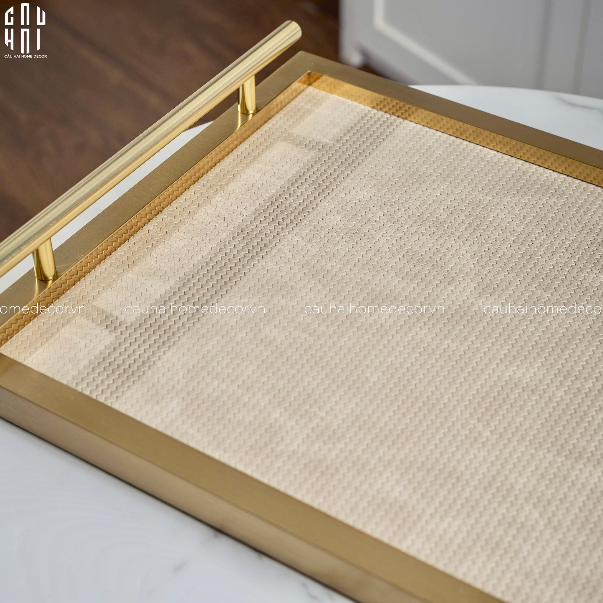Maison Couture - Set Khay Hộp Giấy Gỗ Sồi  Da Cao Cấp  Héritage Bamboo  3Pcs 30x40 - Dolce Latte
