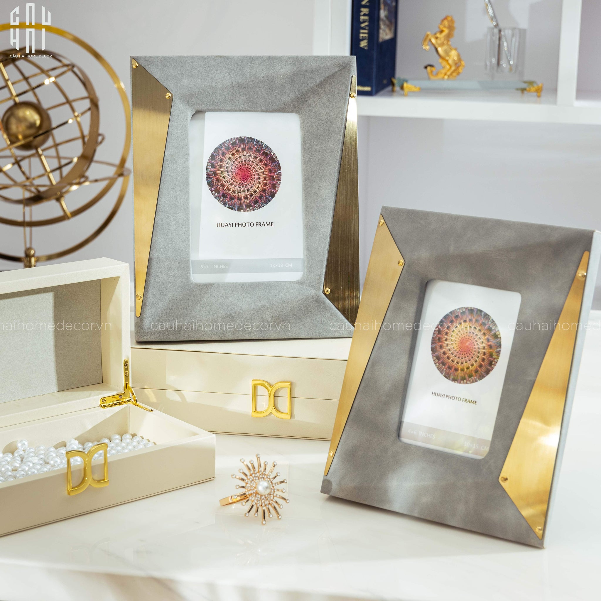 Maison Couture - Set Khung Ảnh Da Gray Christian Diamant Facetté Lux Python Frame - CẬU HAI HOME DECOR