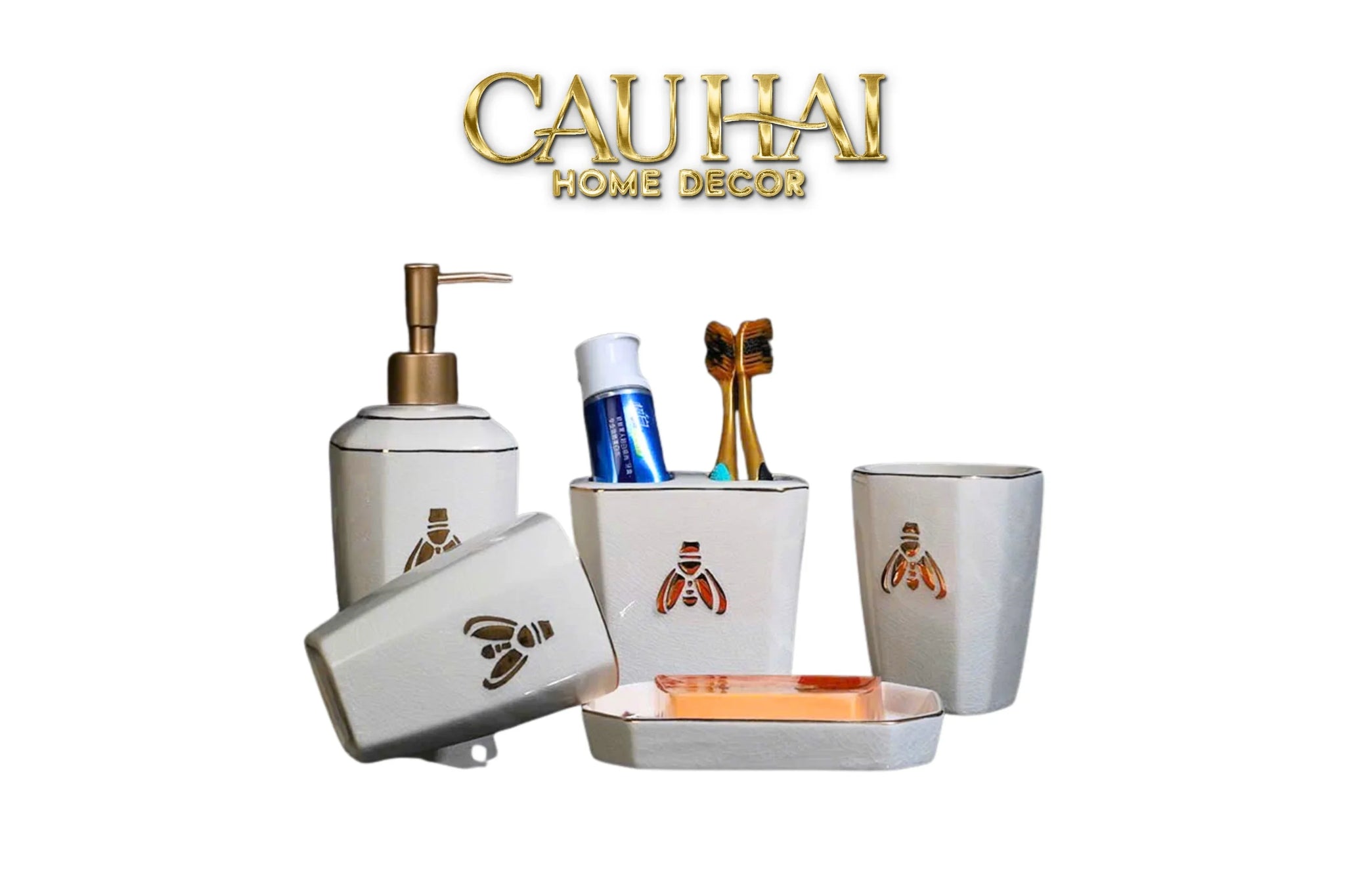 Maison Couture - Set Nhà Tắm G Class Élégance Miel Doré – Golden Queen Bee 5Pcs-CẬU HAI HOME DECOR