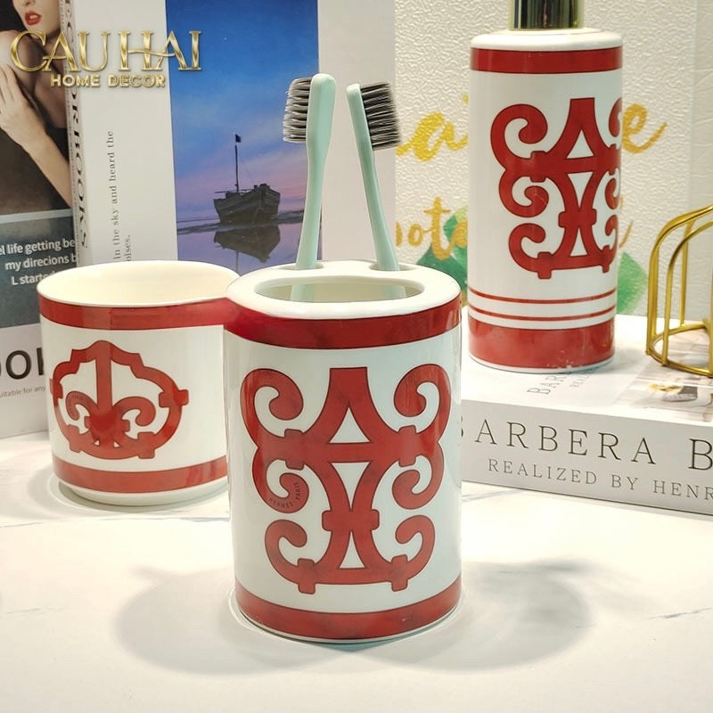 Maison Couture - Set Nhà Tắm Gốm Sứ Arabesque Rouge D'Or 5pcs-PHỤ KIỆN NHÀ TẮM-CẬU HAI HOME DECOR-CẬU HAI HOME DECOR