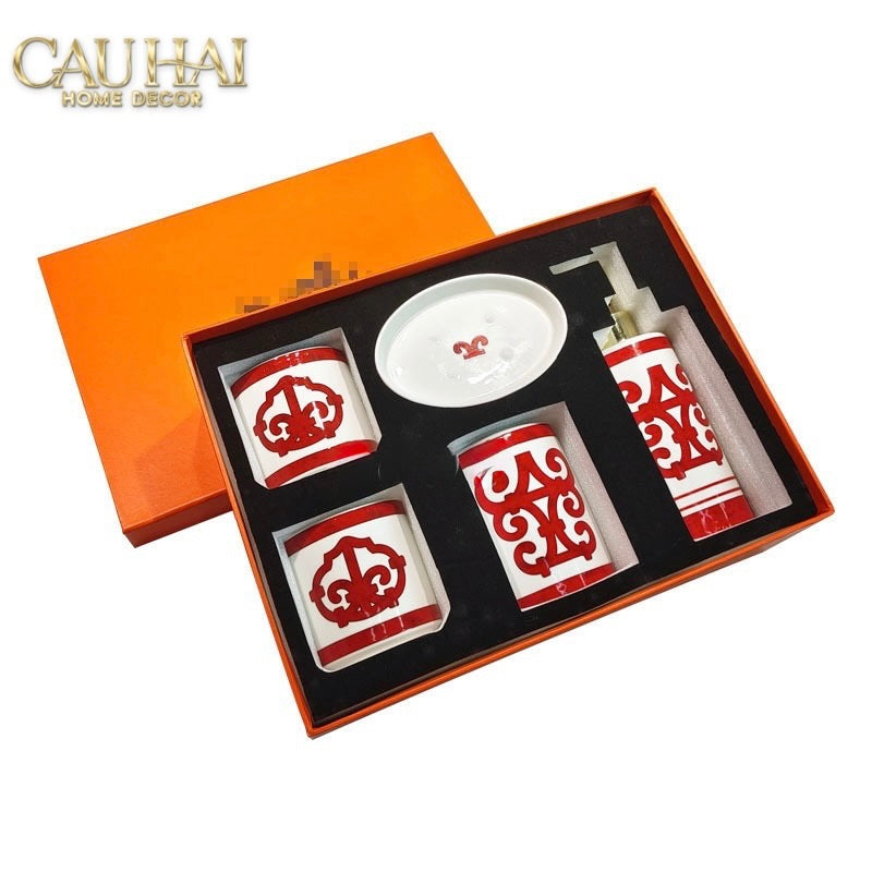Maison Couture - Set Nhà Tắm Gốm Sứ Arabesque Rouge D'Or 5pcs-PHỤ KIỆN NHÀ TẮM-CẬU HAI HOME DECOR-CẬU HAI HOME DECOR