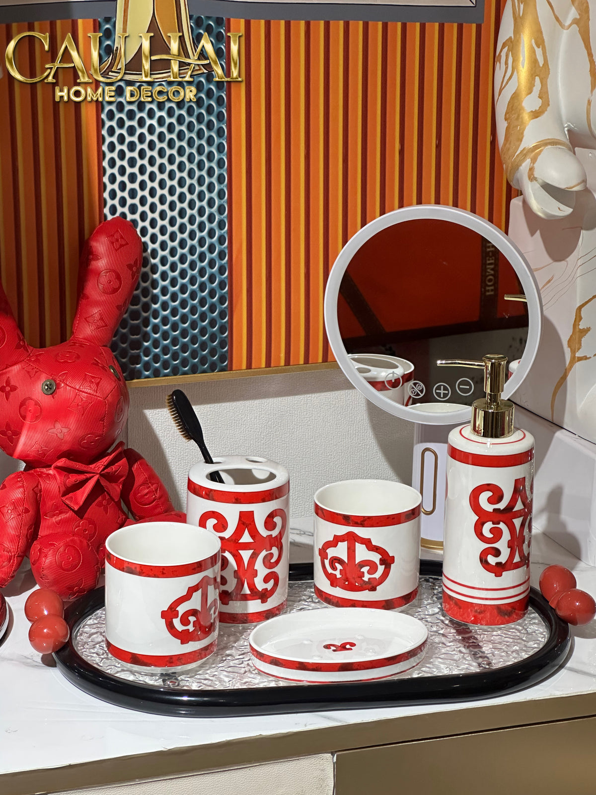 Maison Couture - Set Nhà Tắm Gốm Sứ Arabesque Rouge D'Or 5pcs-PHỤ KIỆN NHÀ TẮM-CẬU HAI HOME DECOR-CẬU HAI HOME DECOR