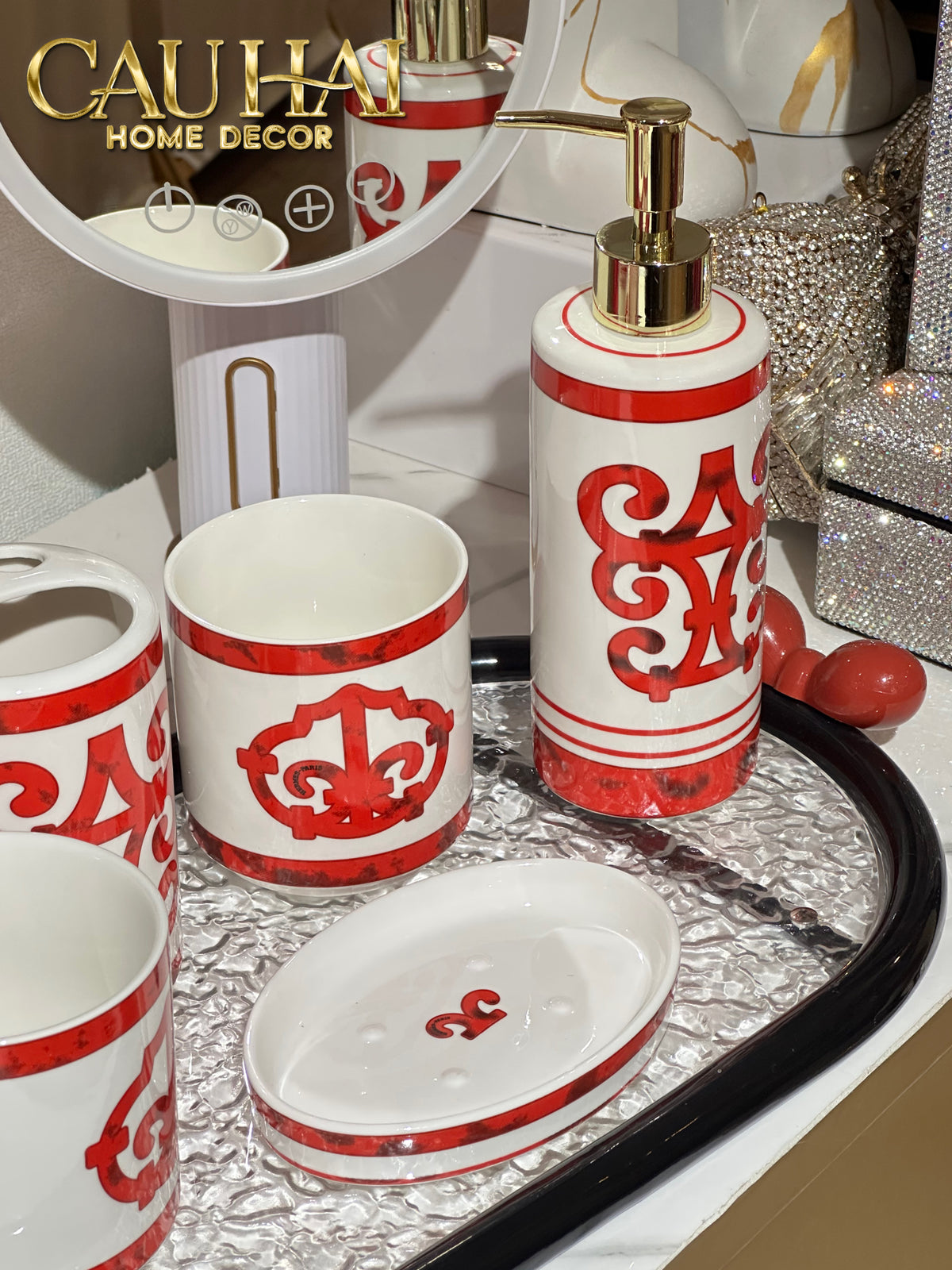 Maison Couture - Set Nhà Tắm Gốm Sứ Arabesque Rouge D'Or 5pcs-PHỤ KIỆN NHÀ TẮM-CẬU HAI HOME DECOR-CẬU HAI HOME DECOR