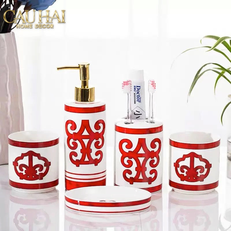 Maison Couture - Set Nhà Tắm Gốm Sứ Arabesque Rouge D'Or 5pcs-PHỤ KIỆN NHÀ TẮM-CẬU HAI HOME DECOR-CẬU HAI HOME DECOR