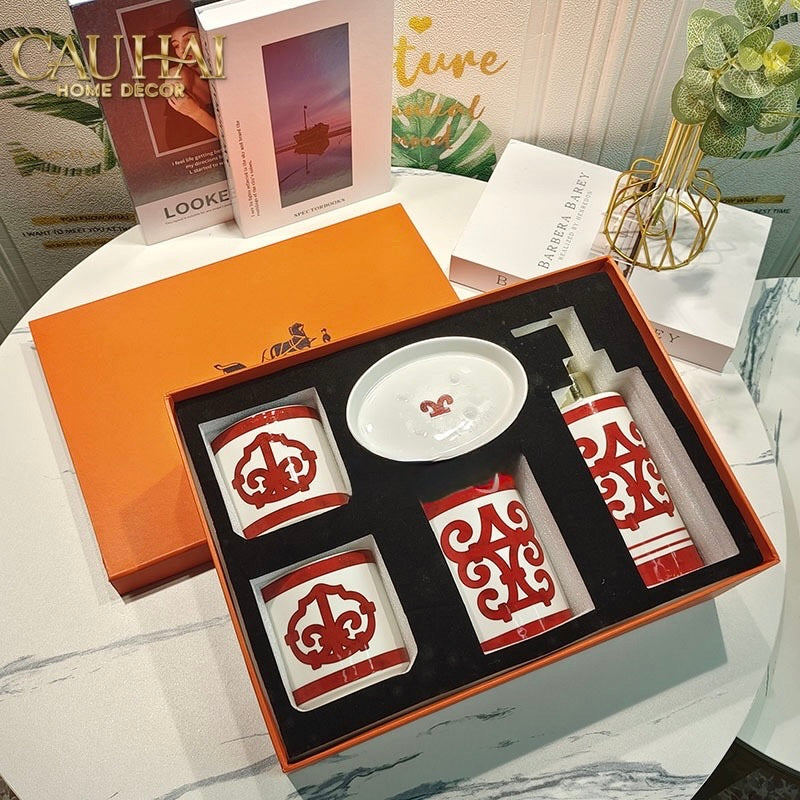 Maison Couture - Set Nhà Tắm Gốm Sứ Arabesque Rouge D'Or 5pcs-PHỤ KIỆN NHÀ TẮM-CẬU HAI HOME DECOR-CẬU HAI HOME DECOR
