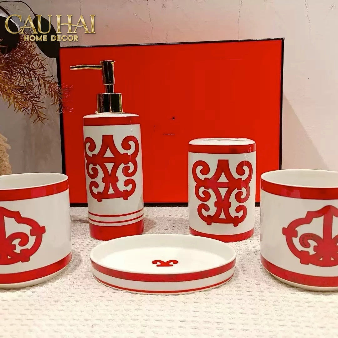 Maison Couture - Set Nhà Tắm Gốm Sứ Arabesque Rouge D'Or 5pcs-PHỤ KIỆN NHÀ TẮM-CẬU HAI HOME DECOR-CẬU HAI HOME DECOR