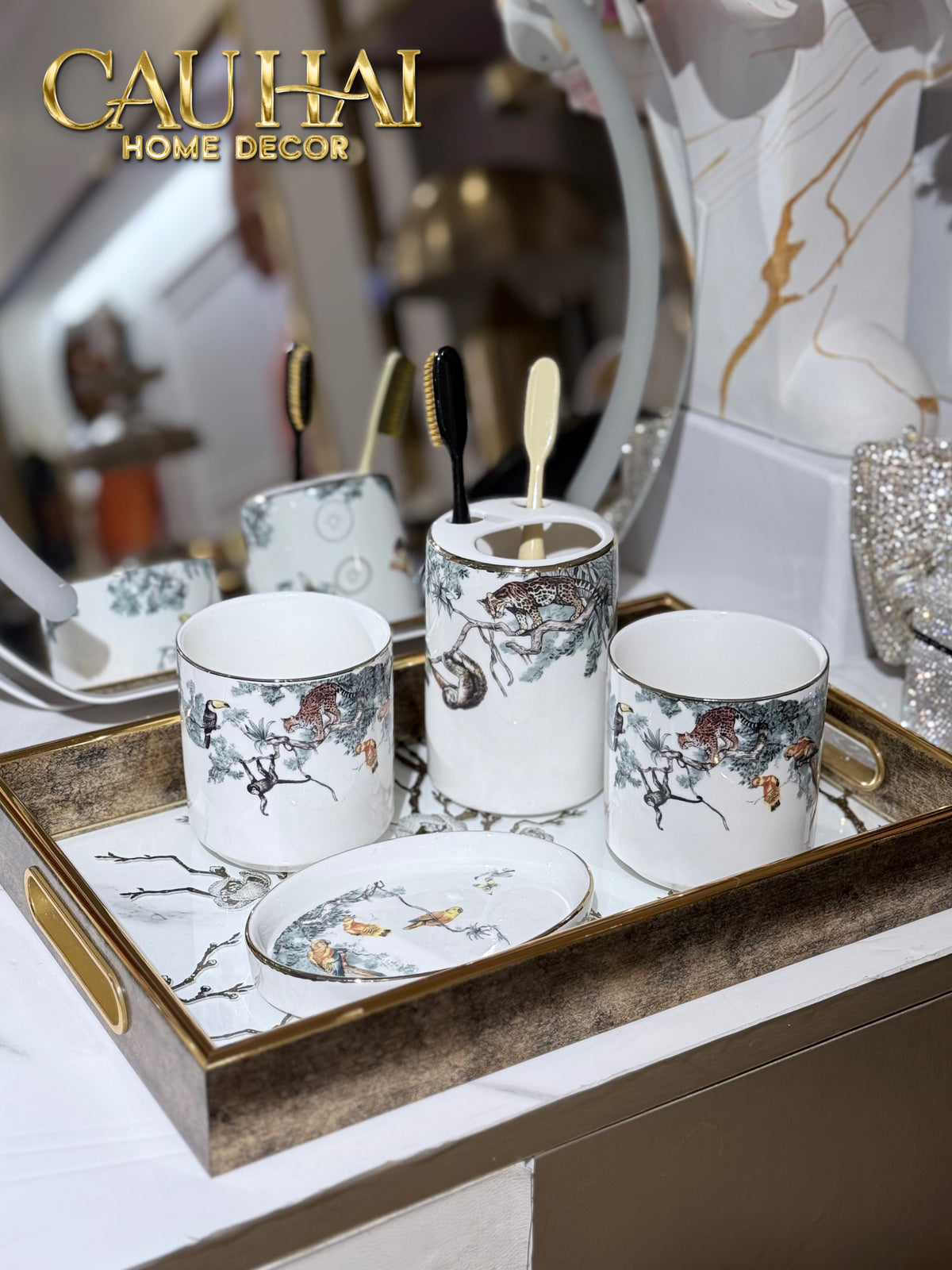 Maison Couture - Set Nhà Tắm Gốm Sứ Jardin Sauvage D'Or 5pcs-Set nhà tắm bathroom vanities-CẬU HAI HOME DECOR-CẬU HAI HOME DECOR
