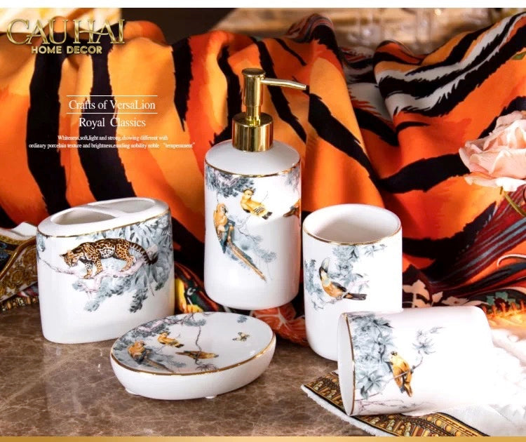 Maison Couture - Set Nhà Tắm Gốm Sứ Jardin Sauvage D'Or 5pcs-Set nhà tắm bathroom vanities-CẬU HAI HOME DECOR-CẬU HAI HOME DECOR
