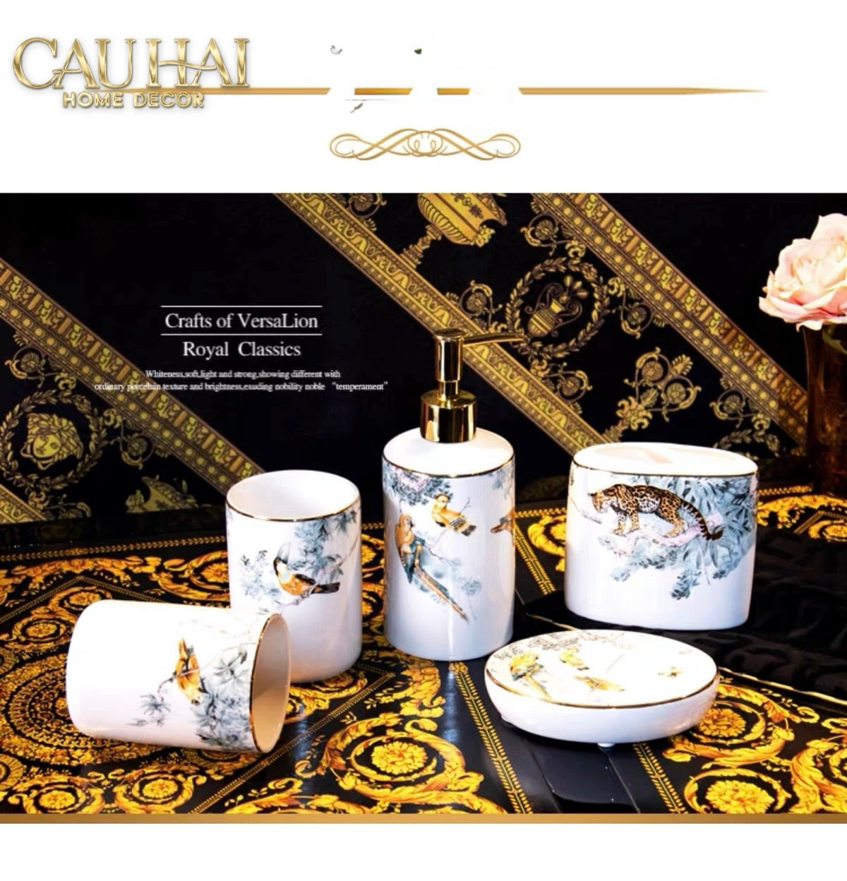 Maison Couture - Set Nhà Tắm Gốm Sứ Jardin Sauvage D'Or 5pcs-Set nhà tắm bathroom vanities-CẬU HAI HOME DECOR-CẬU HAI HOME DECOR