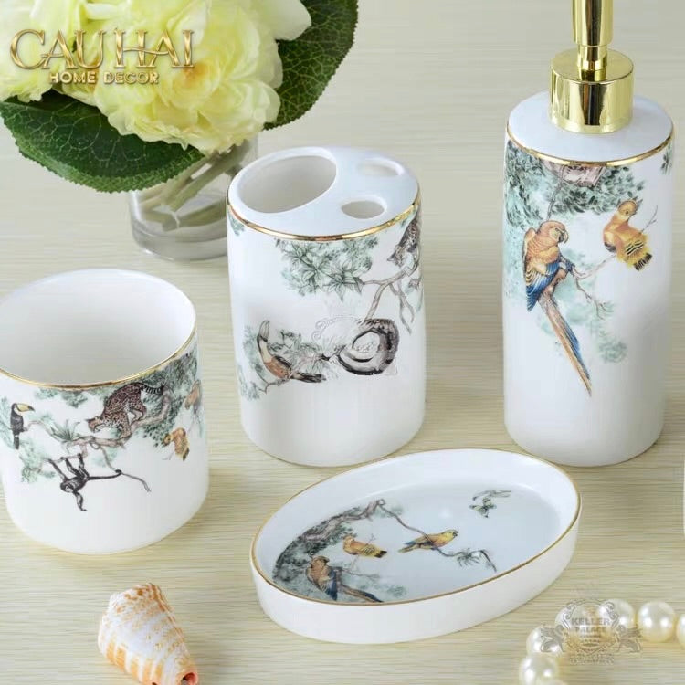 Maison Couture - Set Nhà Tắm Gốm Sứ Jardin Sauvage D'Or 5pcs-Set nhà tắm bathroom vanities-CẬU HAI HOME DECOR-CẬU HAI HOME DECOR