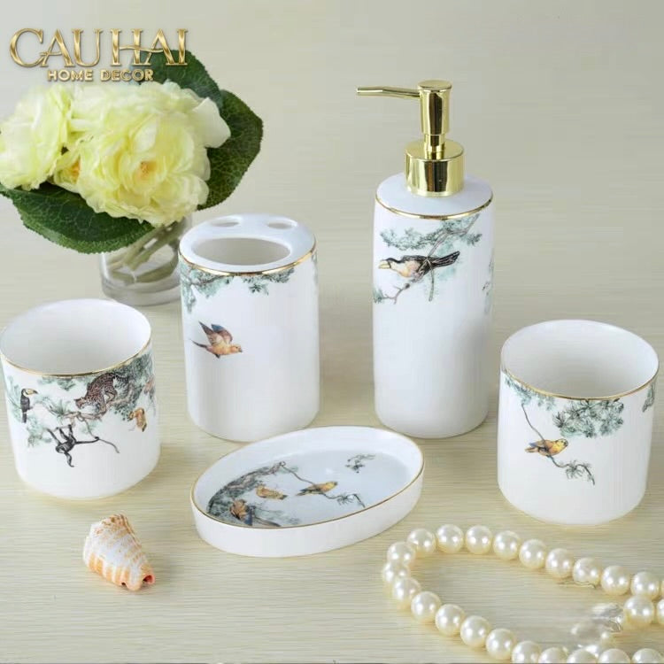 Maison Couture - Set Nhà Tắm Gốm Sứ Jardin Sauvage D'Or 5pcs-Set nhà tắm bathroom vanities-CẬU HAI HOME DECOR-CẬU HAI HOME DECOR