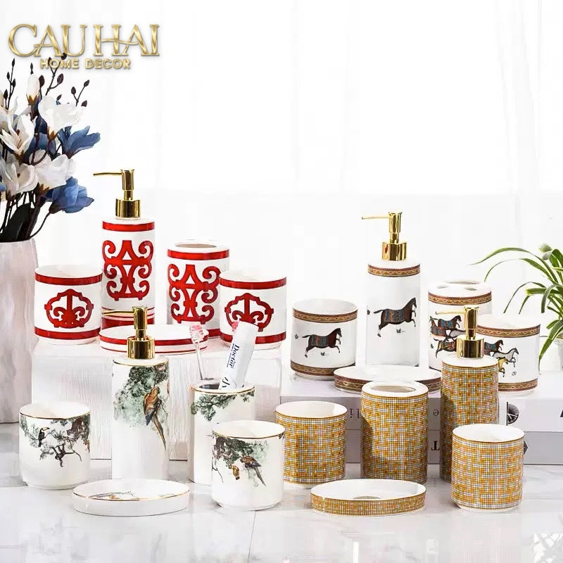Maison Couture - Set Nhà Tắm Gốm Sứ Jardin Sauvage D'Or 5pcs-Set nhà tắm bathroom vanities-CẬU HAI HOME DECOR-CẬU HAI HOME DECOR