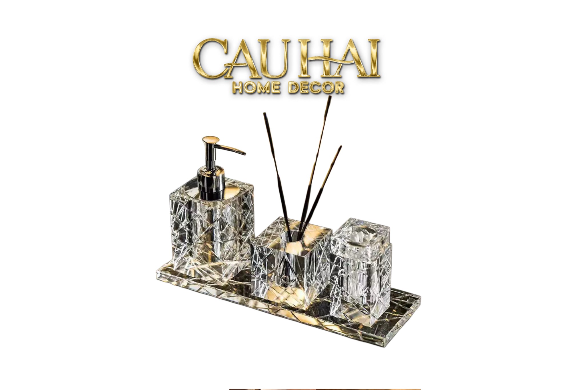 Maison Couture - Set Nhà Tắm Pha Lê Lumière Cristalleries Bathroom Vanity Set - Cannage Facetté Set 4pcs-Set nhà tắm bathroom vanities-CẬU HAI HOME DECOR