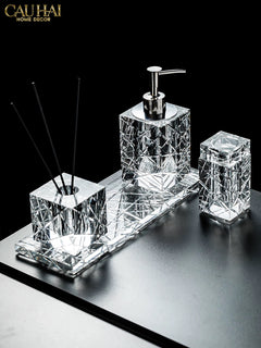 Maison Couture - Set Nhà Tắm Pha Lê Lumière Cristalleries Bathroom Vanity Set - Smoky Cannage Facetté Set 4pcs-PHỤ KIỆN NHÀ TẮM-CẬU HAI HOME DECOR