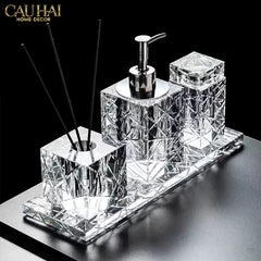 Maison Couture - Set Nhà Tắm Pha Lê Lumière Cristalleries Bathroom Vanity Set - Smoky Cannage Facetté Set 4pcs-PHỤ KIỆN NHÀ TẮM-CẬU HAI HOME DECOR