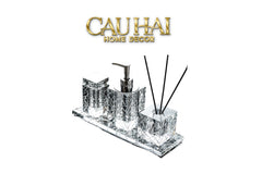 Maison Couture - Set Nhà Tắm Pha Lê Lumière Cristalleries Bathroom Vanity Set - Smoky Cannage Facetté Set 4pcs-PHỤ KIỆN NHÀ TẮM-CẬU HAI HOME DECOR