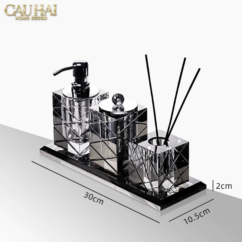 Maison Couture - Set Nhà Tắm Pha Lê Lumière Cristalleries Bathroom Vanity Set - Smoky Cannage Facetté Set 4pcs-CẬU HAI HOME DECOR