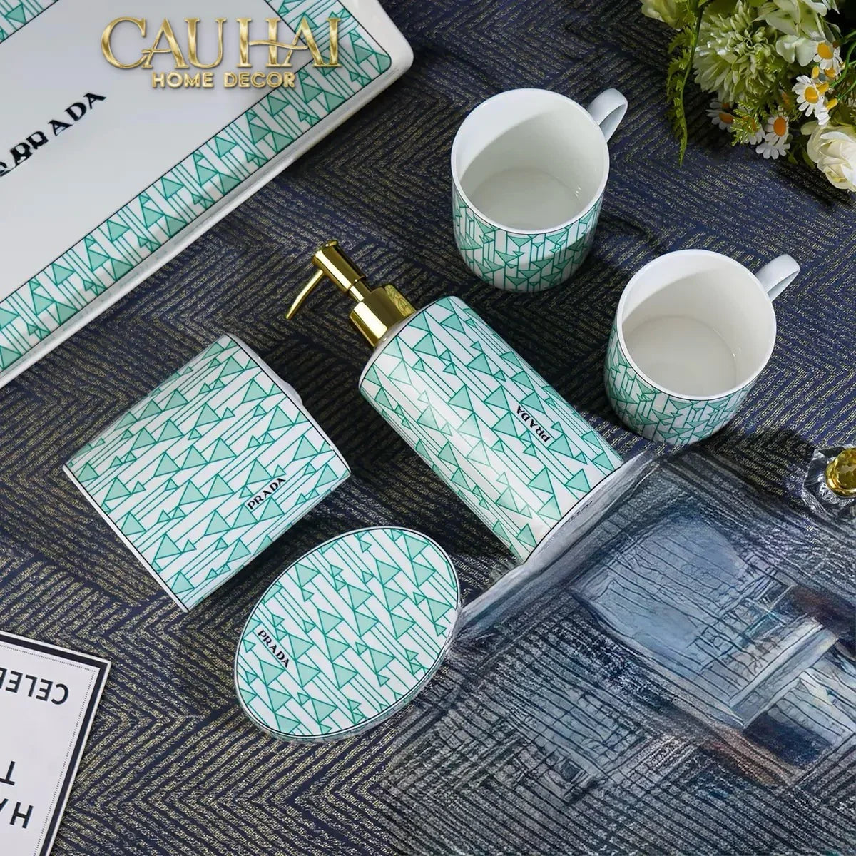 Maison Couture - Set nhà tắm PRD 6 Món PRD Class - Vienna Green Bathroom Vanities Porcelain Trays 6pcs-CẬU HAI HOME DECOR