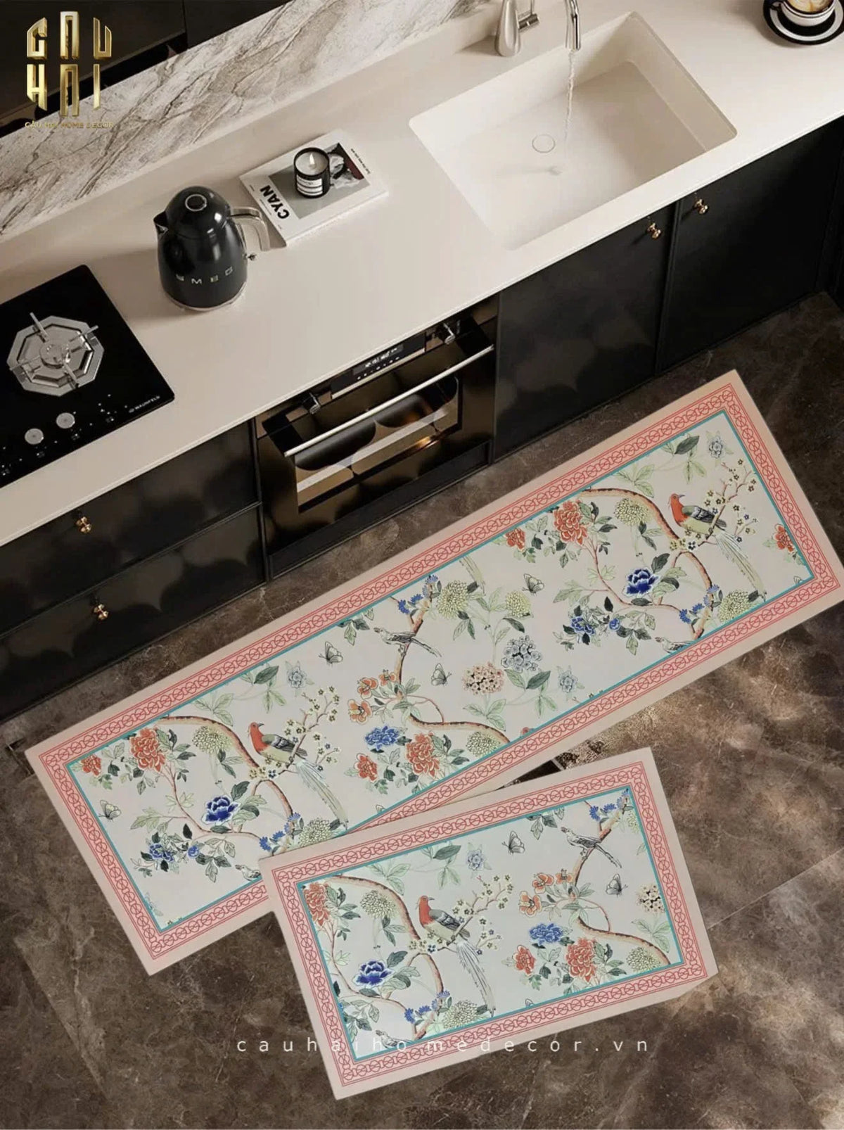Maison Couture - Set Thảm Bếp Da Cao Cấp 45X75/150 La Muse Pink Plush Jardin-THẢM BẾP-CẬU HAI HOME DECOR