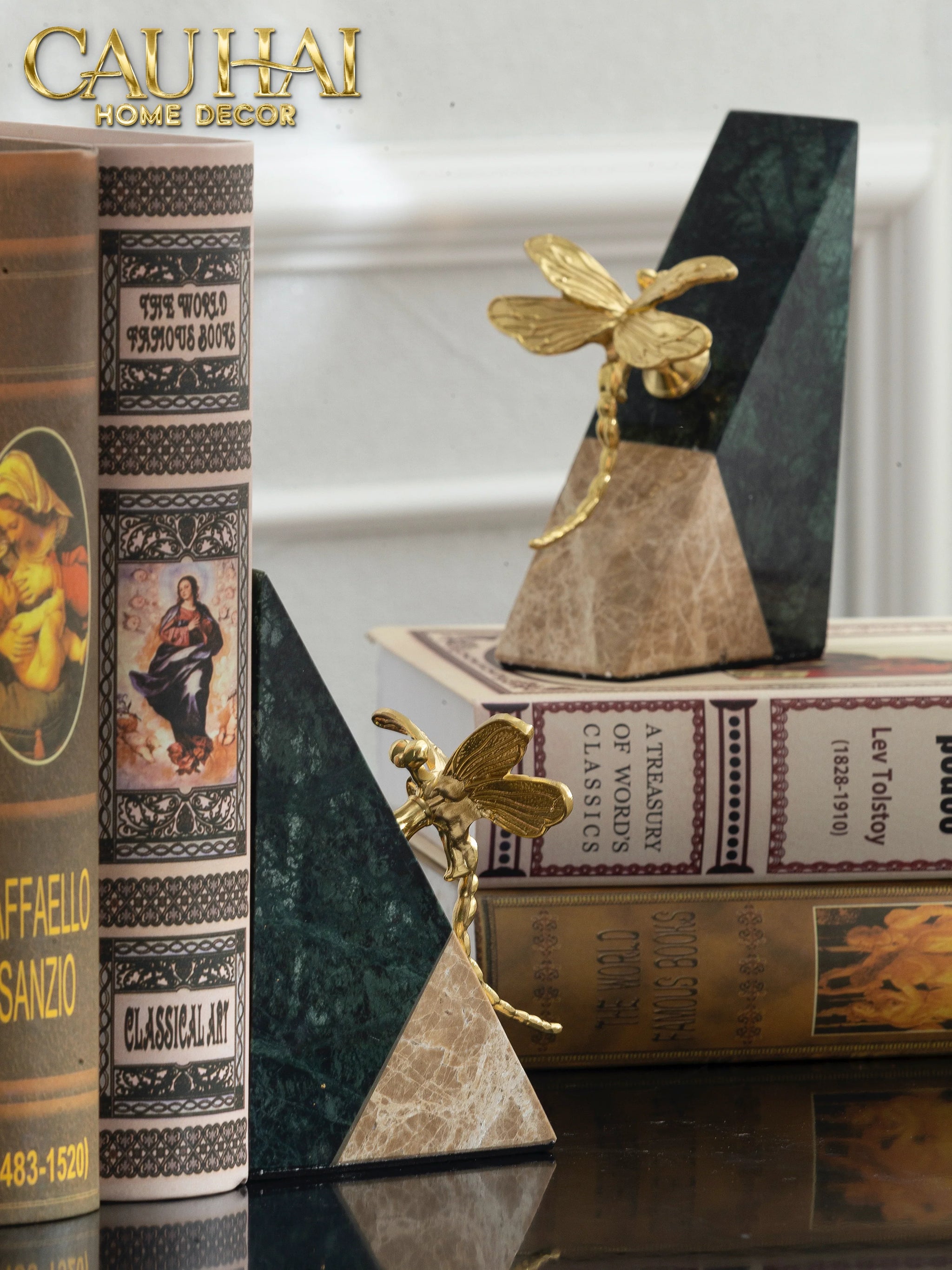 Maison Couture - Set Tượng Chặn Sách Đá Marble Brasson Divine Antler Bookend 20x10x15-CẬU HAI HOME DECOR