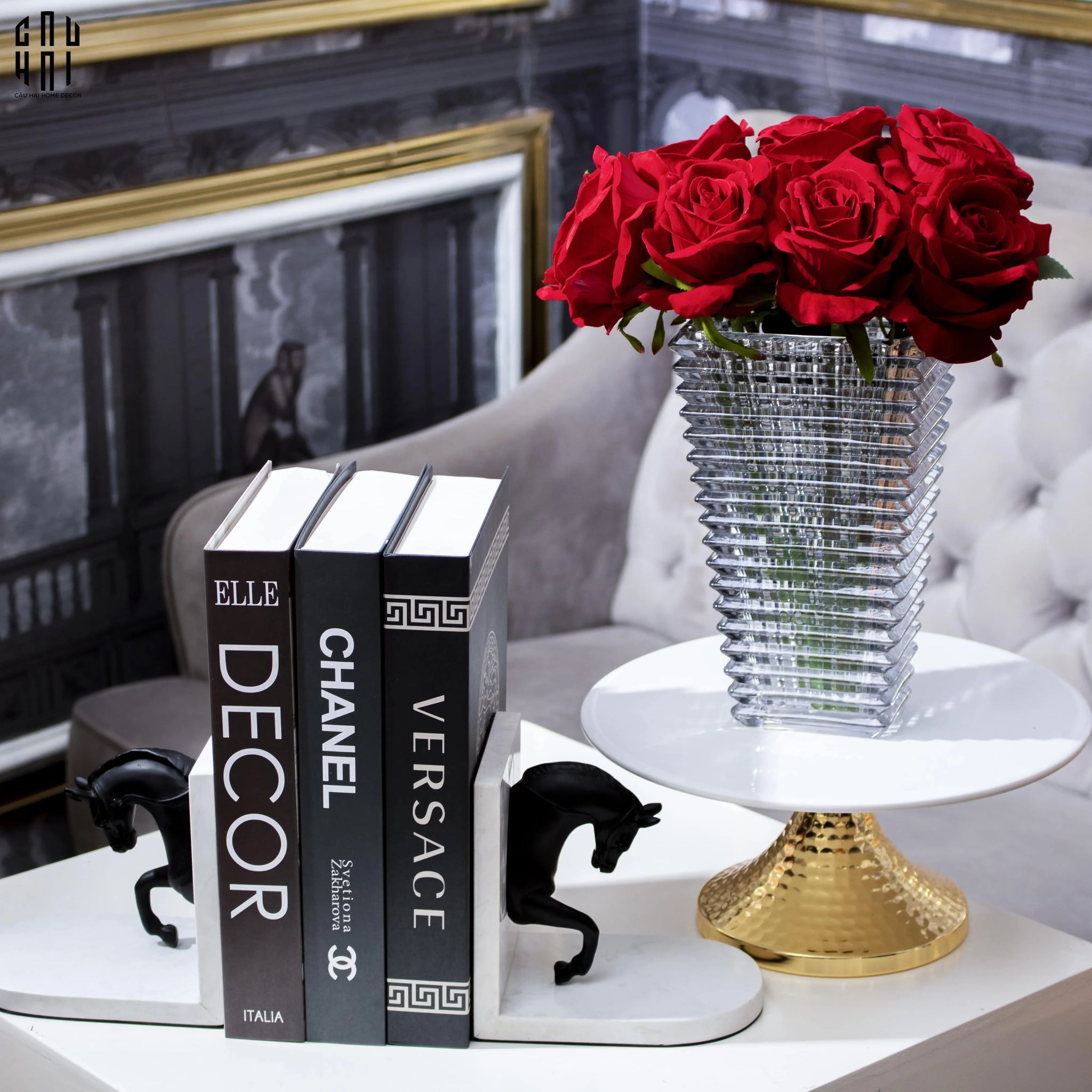 Maison Couture - Set Tượng Chặn Sách Troy Marble Stone Bookend 14x15-CẬU HAI HOME DECOR