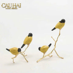 Maison Couture - Set Tượng Đôi Chim Sứ Tráng Men Impérial Oriole Duo – Gilded Bird Of Dynasty Sculptural-CẬU HAI HOME DECOR