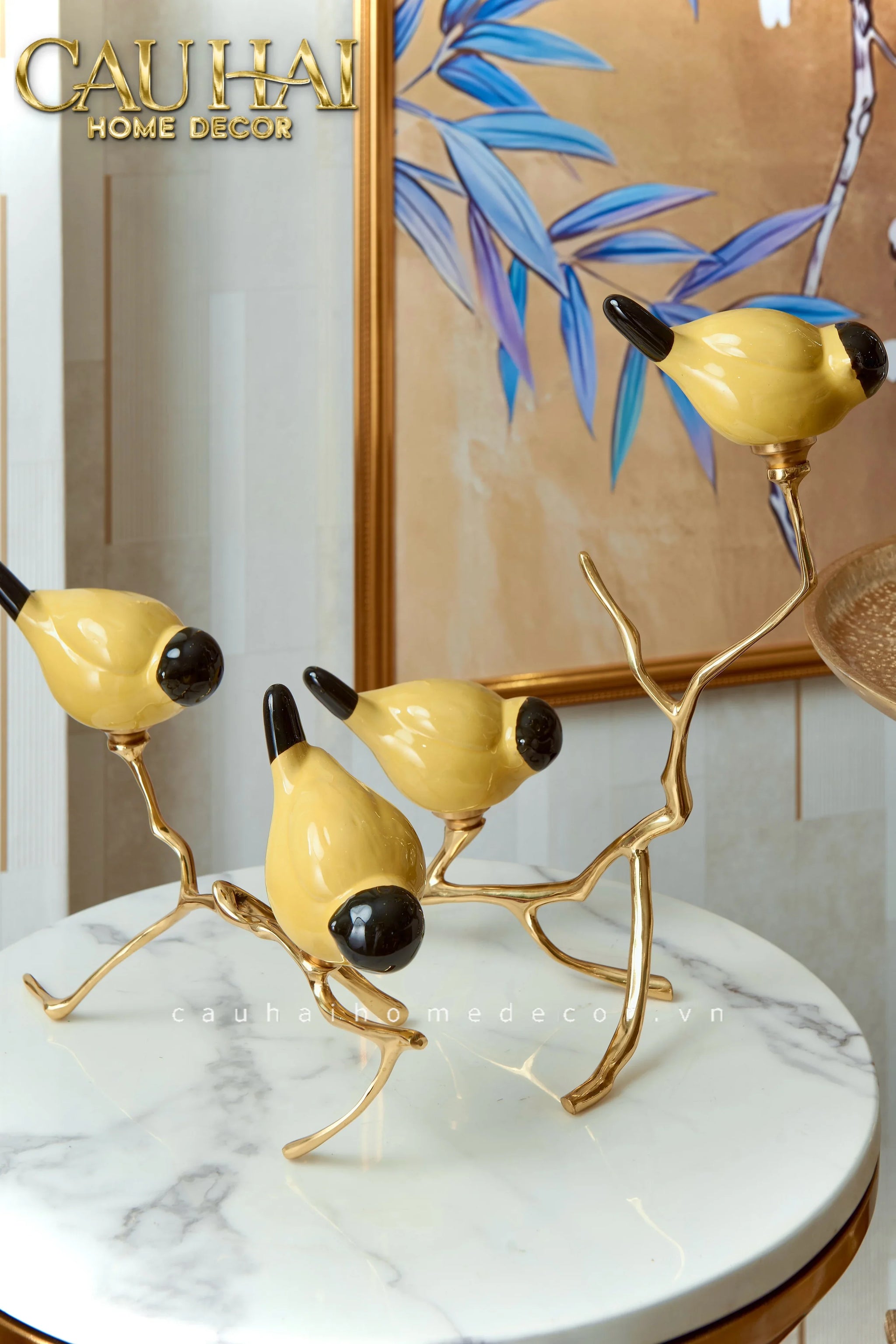 Maison Couture - Set Tượng Đôi Chim Sứ Tráng Men Impérial Oriole Duo – Gilded Bird Of Dynasty Sculptural-CẬU HAI HOME DECOR