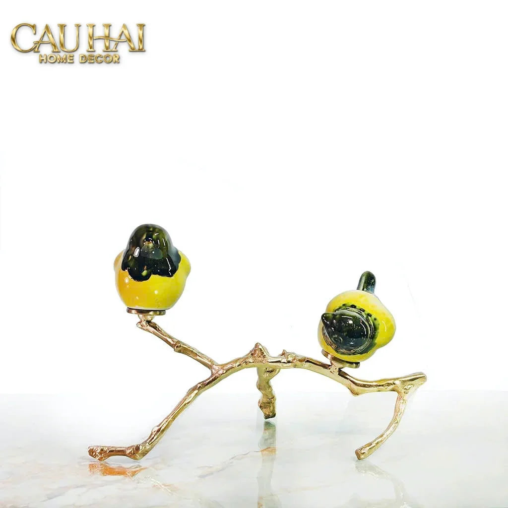 Maison Couture - Set Tượng Đôi Chim Sứ Tráng Men Impérial Oriole Duo – Gilded Bird Of Dynasty Sculptural-CẬU HAI HOME DECOR