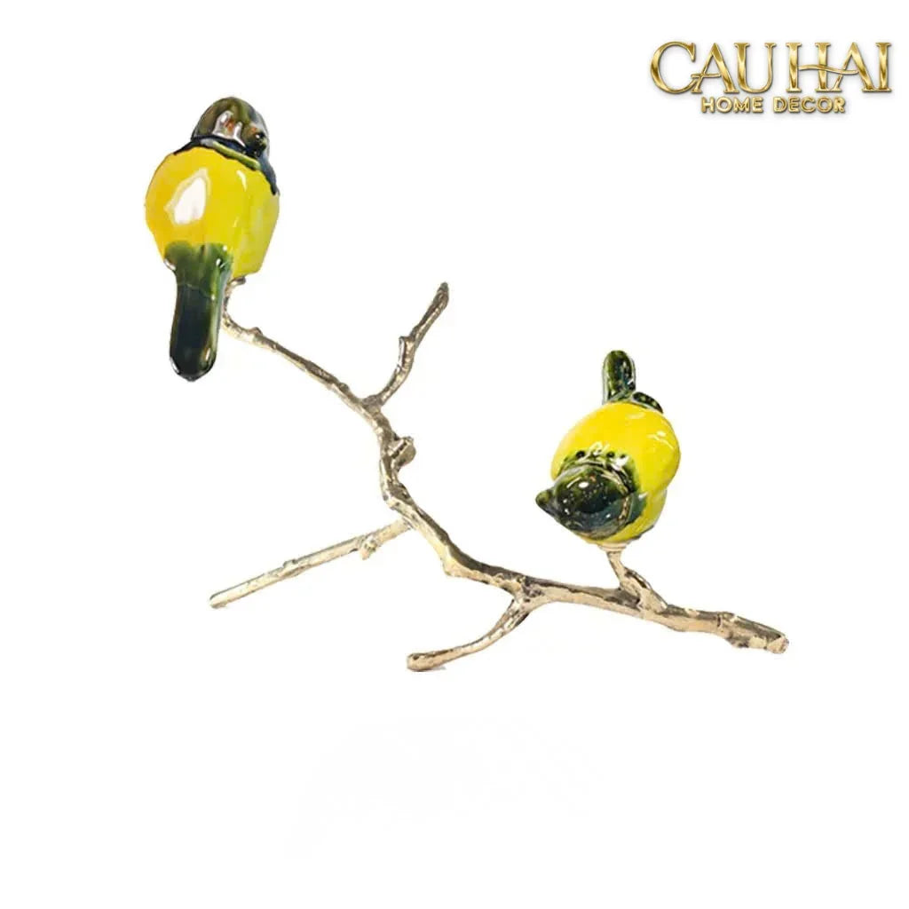 Maison Couture - Set Tượng Đôi Chim Sứ Tráng Men Impérial Oriole Duo – Gilded Bird Of Dynasty Sculptural-CẬU HAI HOME DECOR