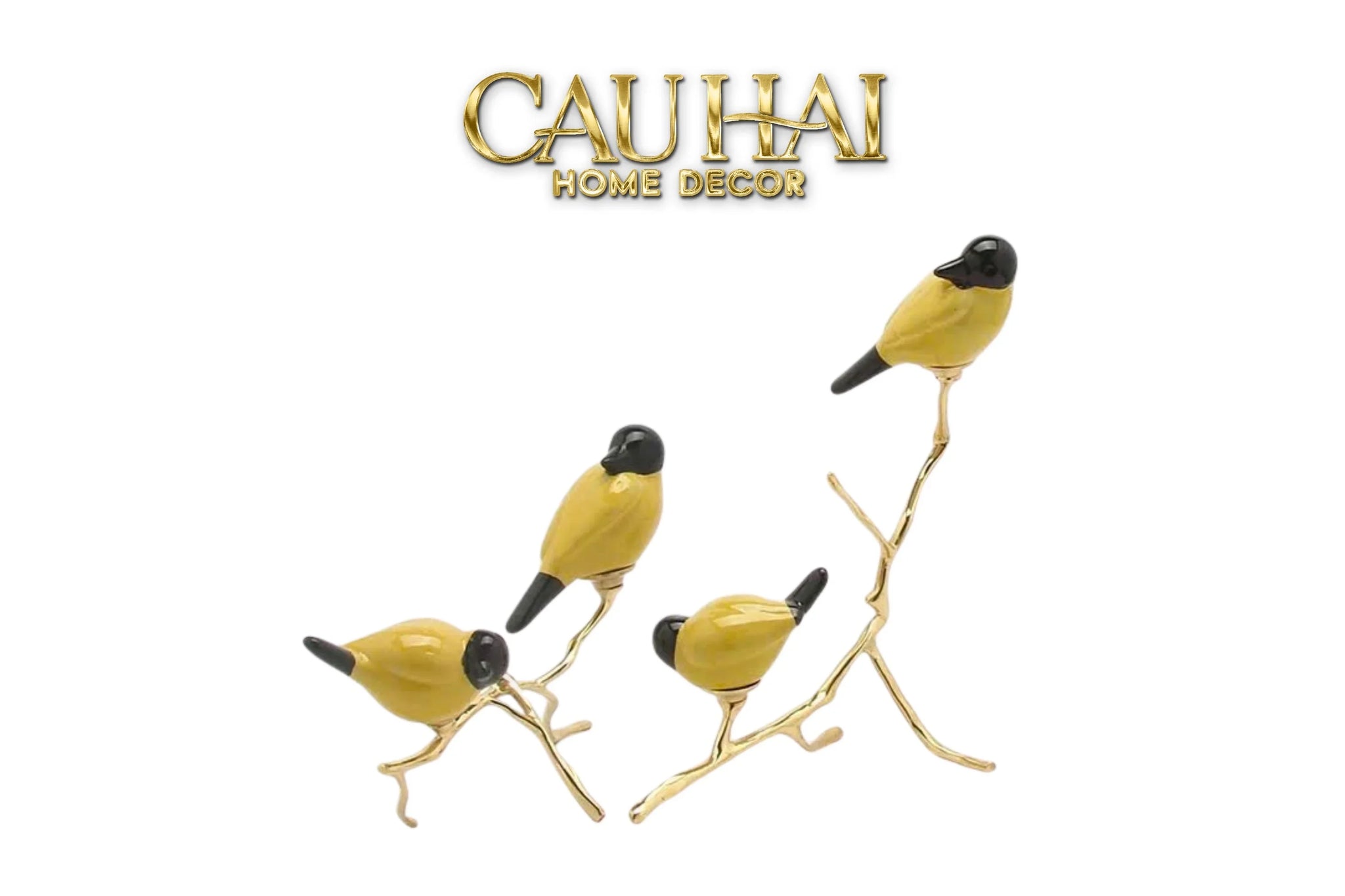 Maison Couture - Set Tượng Đôi Chim Sứ Tráng Men Impérial Oriole Duo – Gilded Bird Of Dynasty Sculptural-CẬU HAI HOME DECOR