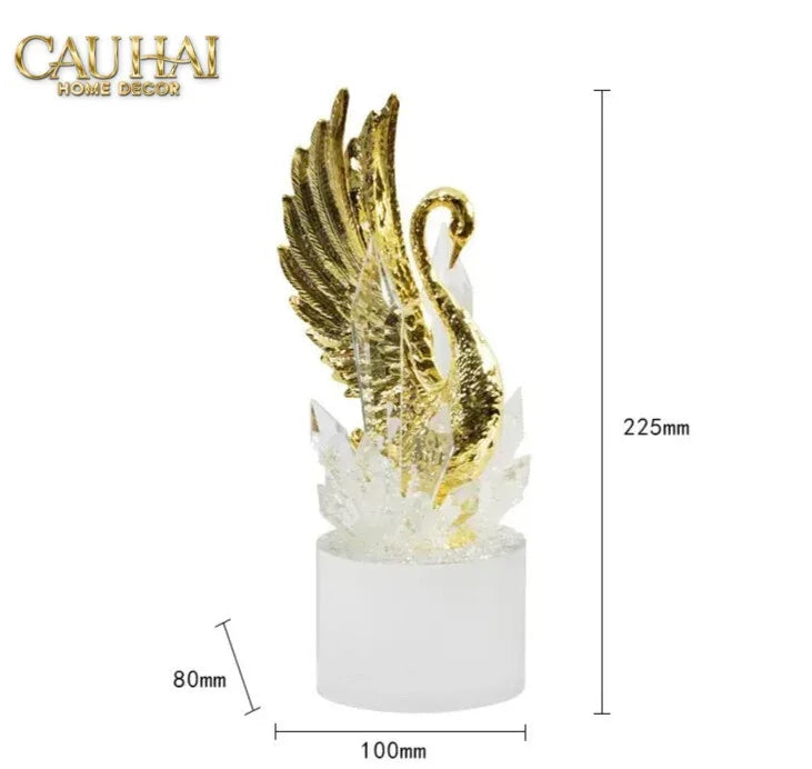 Maison Couture - Set Tượng Đôi Thiên Nga Cygnes Royaux aux Ailes Déployées Cristalleries Quartz Blanc 22/25-CẬU HAI HOME DECOR