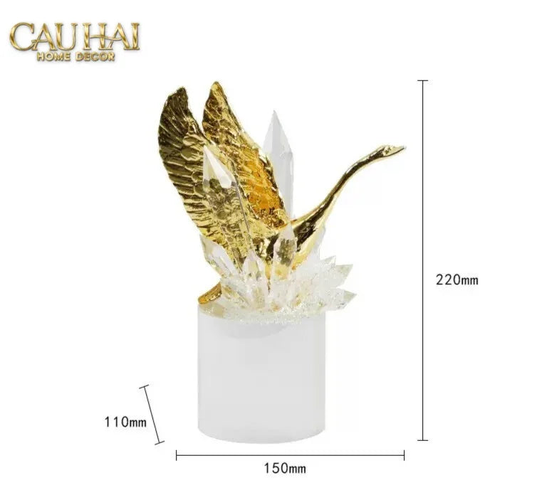 Maison Couture - Set Tượng Đôi Thiên Nga Cygnes Royaux aux Ailes Déployées Cristalleries Quartz Blanc 22/25-CẬU HAI HOME DECOR