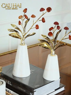 Maison Couture - Set Tượng Hồng Ngọc Tuỷ Carnelian Agate Bloom H37 H30-CẬU HAI HOME DECOR