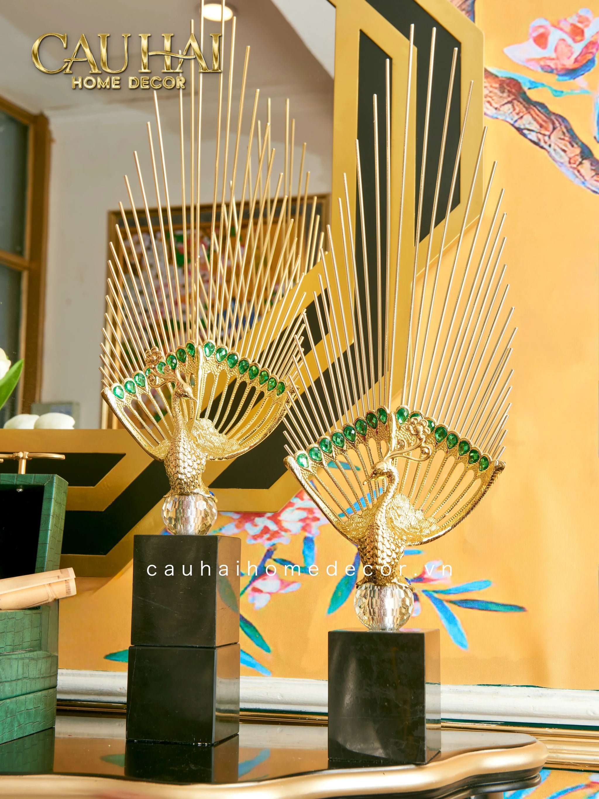 Maison Couture - Set Tượng Khổng Tước Éventail de l’Empereur Plumage de Paon H66-CẬU HAI HOME DECOR
