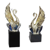 Maison Couture - Set 2 Tượng Thiên Nga Bằng Đồng Đính Pha Lê - Swan D’Amour Azure Cristalleries 15x25/28