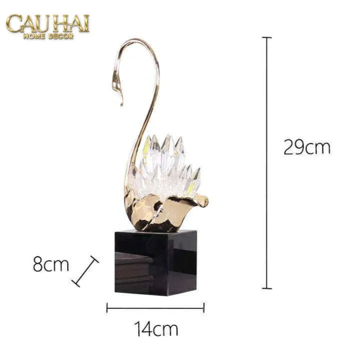 Maison Couture - Set Tượng Thiên Nga Pha Lê Tím Đế Đá Marble Swan D’Amour - Lilac Cristalleries-CẬU HAI HOME DECOR