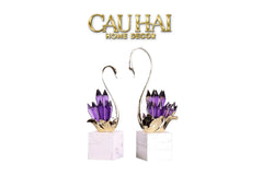 Maison Couture - Set Tượng Thiên Nga Pha Lê Tím Đế Đá Marble Swan D’Amour - Lilac Cristalleries-CẬU HAI HOME DECOR