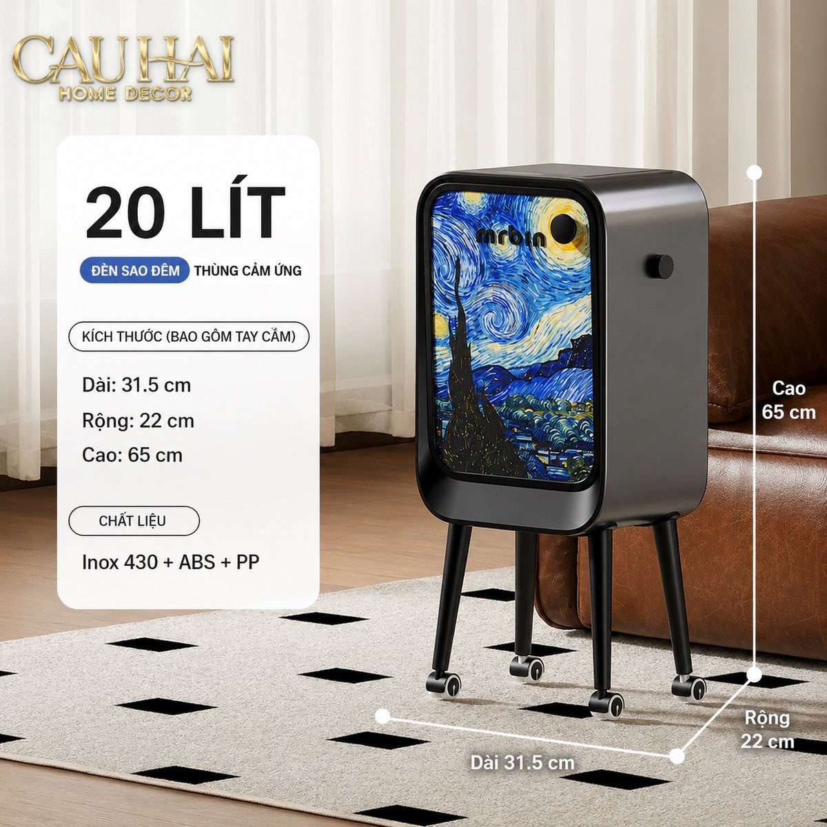 Maison Couture - Thùng Rác Mr Bin Automatic TV Van Gogh Version Limited 20L 31.4x65-Thùng Rác-CẬU HAI HOME DECOR