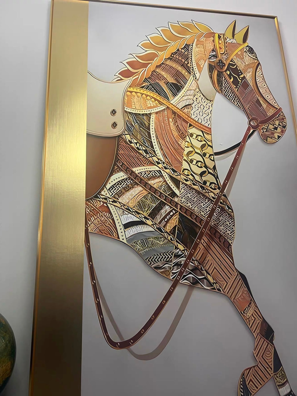 Maison Couture — Tranh Canvas Khung Nhôm Kháng Nước Équestre Royal H Class Gold With Line Wire Art 90x150-Tranh Canvas-CẬU HAI HOME DECOR