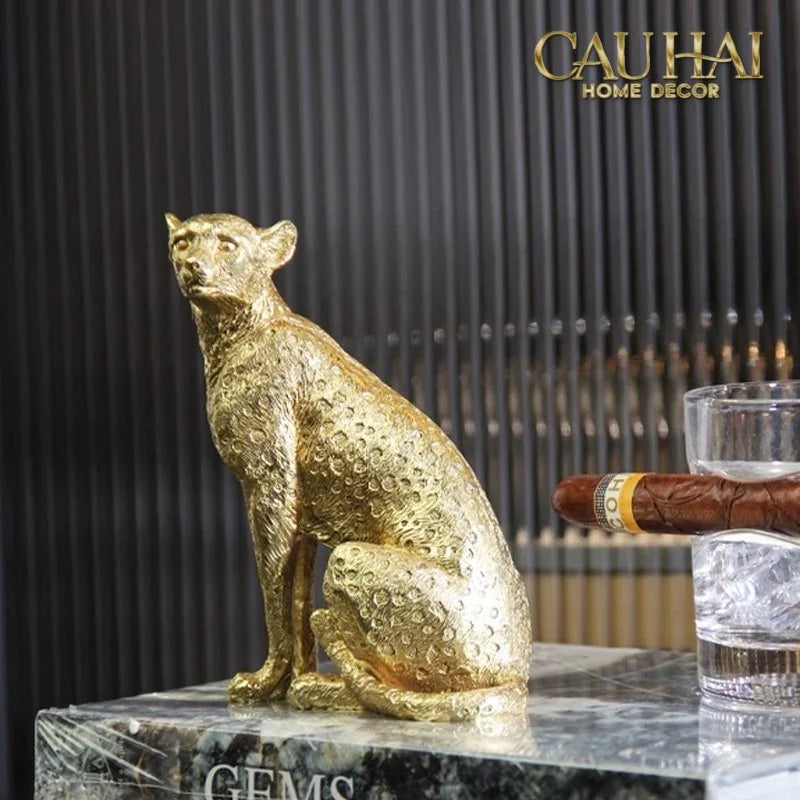 Maison Couture - Tượng Báo Bằng Đồng - Majetic Laiton Brasson Panther Ornaments 13x6.5x14-CẬU HAI HOME DECOR