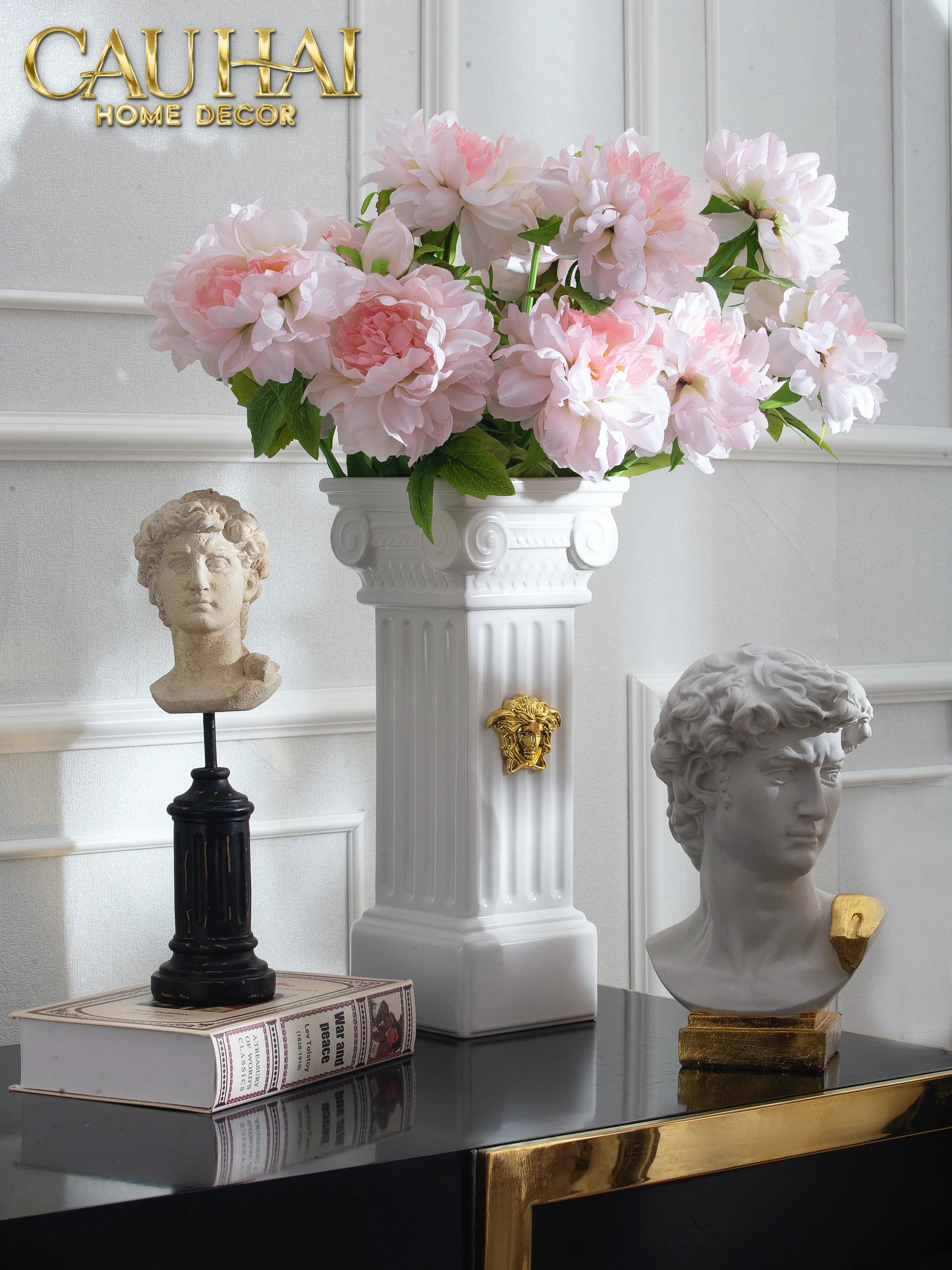 Maison Couture - Tượng Bình Hoa Cột La Mã Mythology Ionic Medusa Roman Column H43-CẬU HAI HOME DECOR