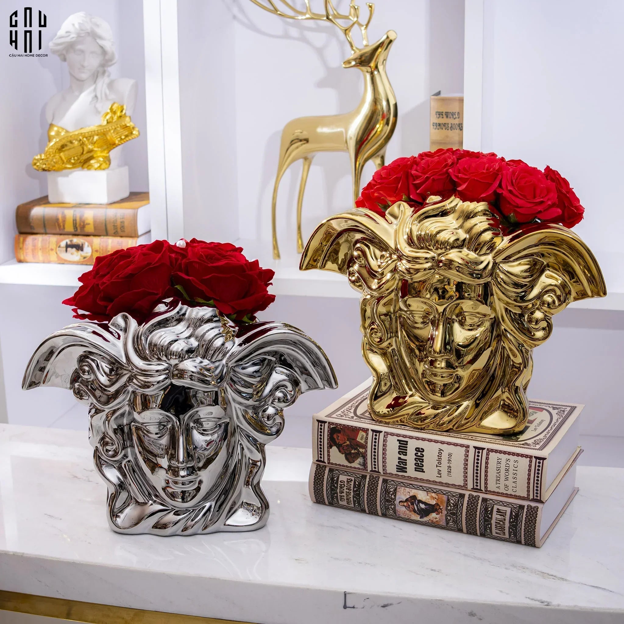 Maison Couture - Tượng Bình Hoa V Class Golden Goddess Medusa Fascination 20x34x22-CẬU HAI HOME DECOR