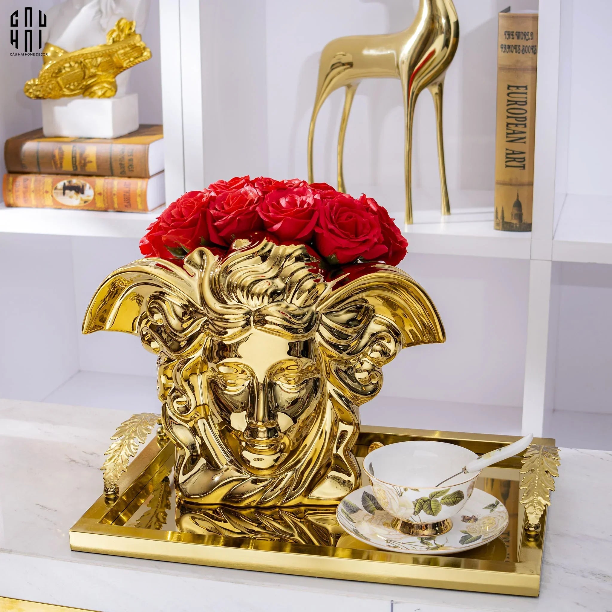 Maison Couture - Tượng Bình Hoa V Class Golden Goddess Medusa Fascination 20x34x22-CẬU HAI HOME DECOR