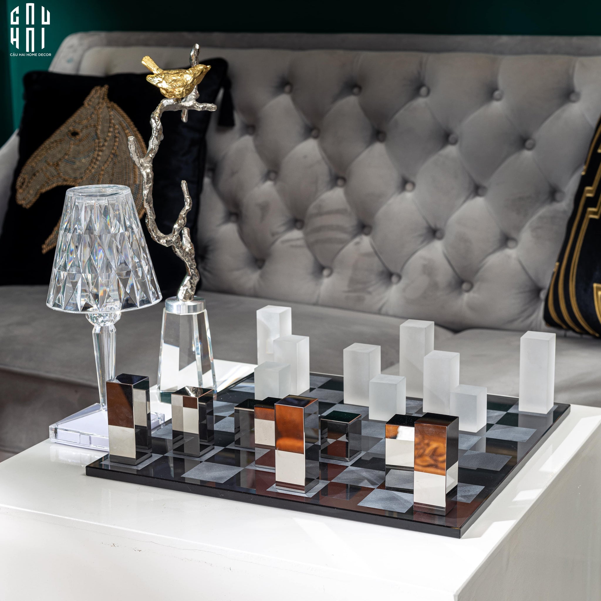 Maison Couture - Tượng Bộ Bàn Cờ Pha Lê Majestic Cristalleries Chess 37x37x9-CẬU HAI HOME DECOR