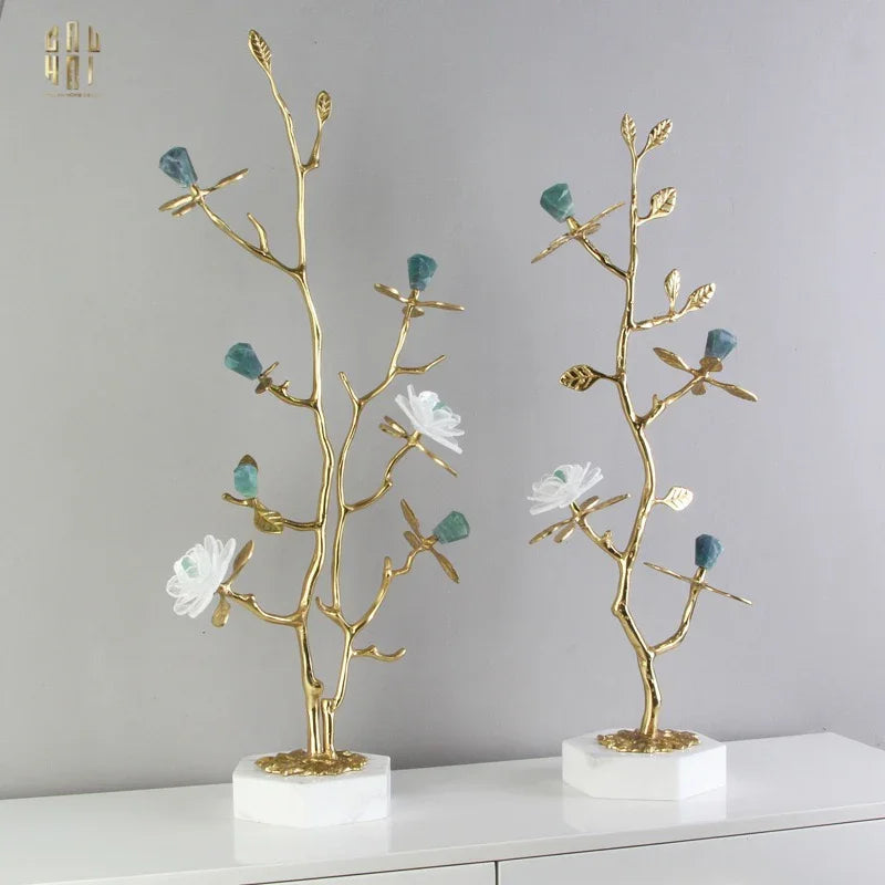Maison Couture - Tượng Cây Nở Hoa Bằng Đồng Đá Thạch Anh Trắng Brasson Quartz Golden Hesperides 22x65-CẬU HAI HOME DECOR