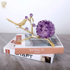 Maison Couture - Tượng Chim Bằng Đồng Đá Thạch Anh Tím Brasson Nightingale Amethyst 24x12x12-CẬU HAI HOME DECOR