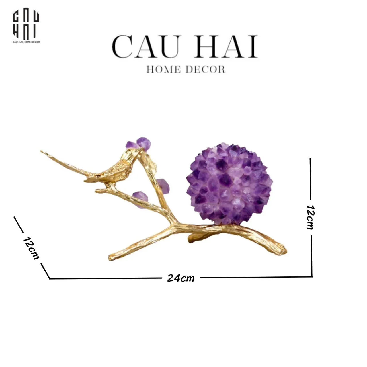 Maison Couture - Tượng Chim Bằng Đồng Đá Thạch Anh Tím Brasson Nightingale Amethyst 24x12x12-CẬU HAI HOME DECOR