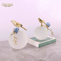 Maison Couture - Tượng Chim Bằng Đồng Quả Cầu Pha Lê Brasson Nightingale Cristalleries Orb 17x17x22-CẬU HAI HOME DECOR