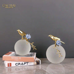 Maison Couture - Tượng Chim Bằng Đồng Quả Cầu Pha Lê Brasson Nightingale Cristalleries Orb 17x17x22-CẬU HAI HOME DECOR